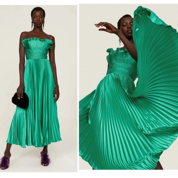 AMUR Dresses & Skirts - AMUR Giada Green Pleated Midi Dress Size 2 / Small